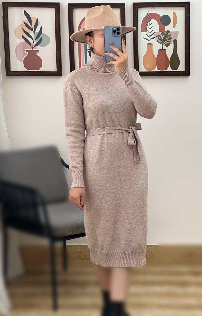 پیراهن بافت یقه اسکی کمربندی کد 3175