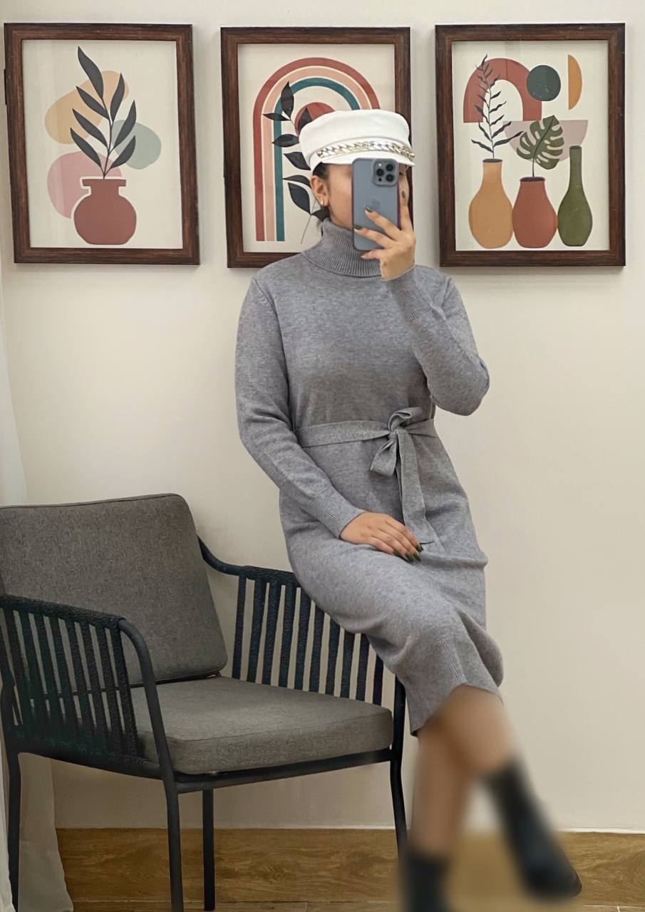 پیراهن بافت یقه اسکی کمربندی کد 3175