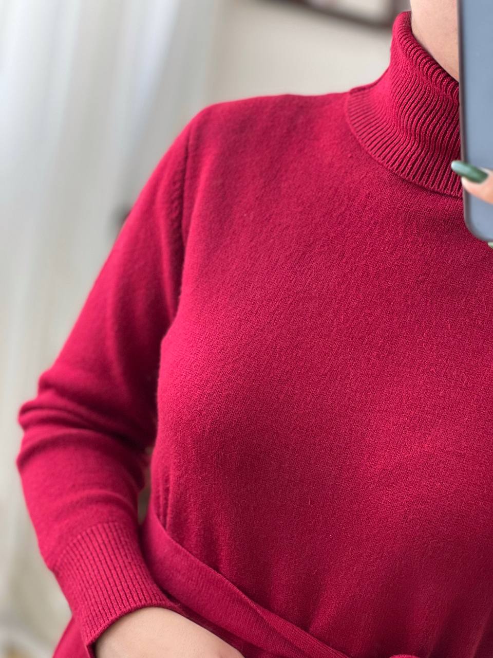 پیراهن بافت یقه اسکی کمربندی کد 3175