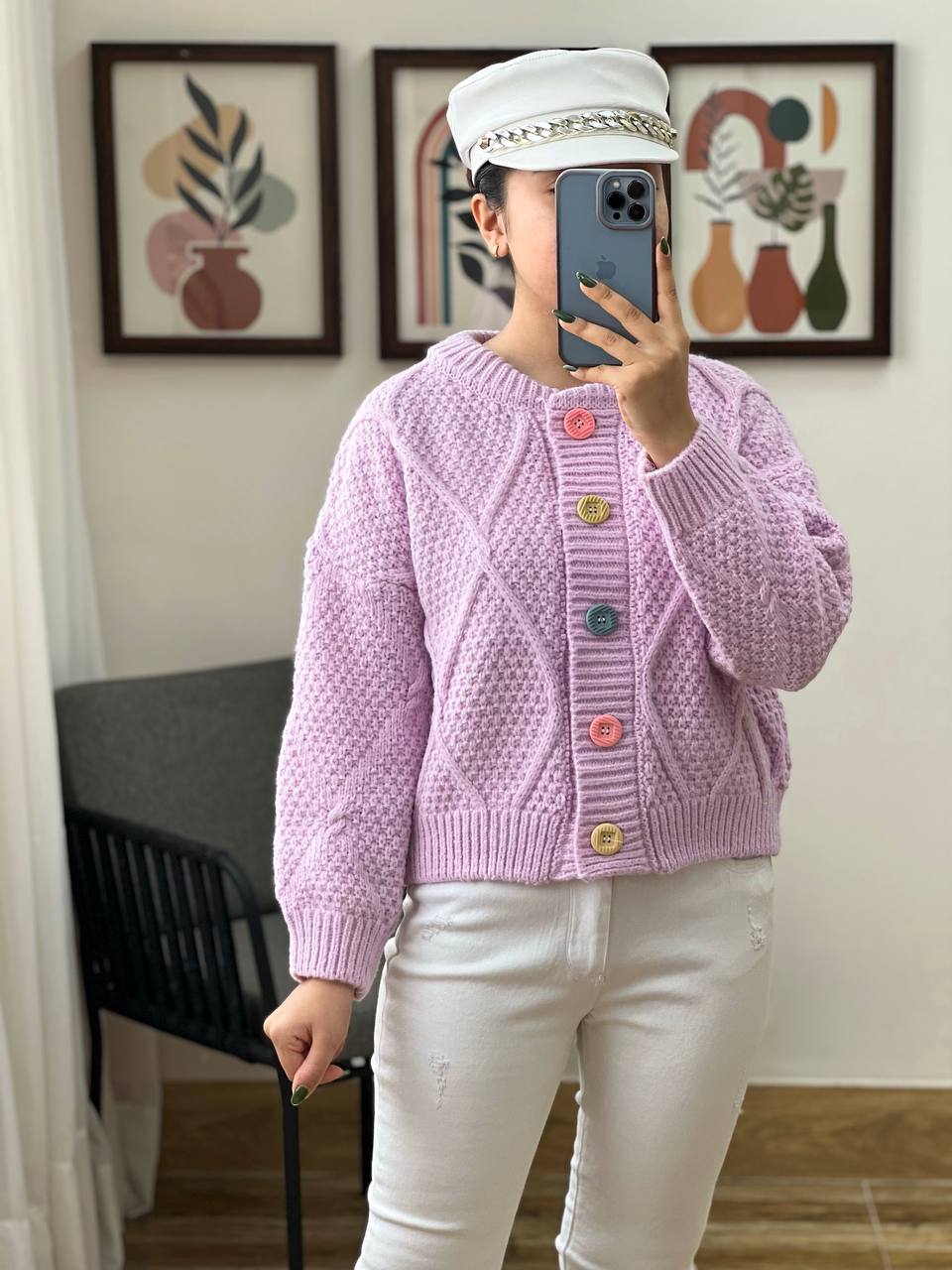 ژاکت بافت پاستیلی دکمه رنگی کد 3181