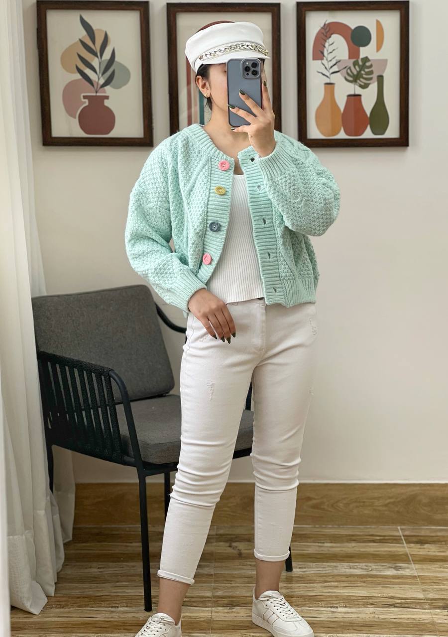 ژاکت بافت پاستیلی دکمه رنگی کد 3181