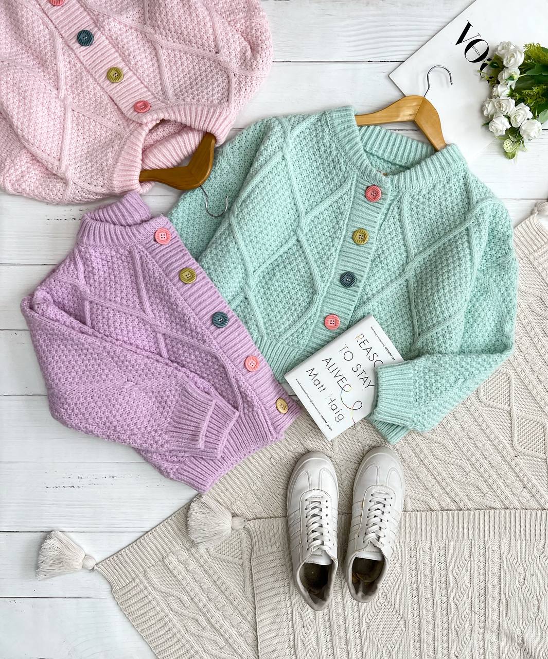 ژاکت بافت پاستیلی دکمه رنگی کد 3181