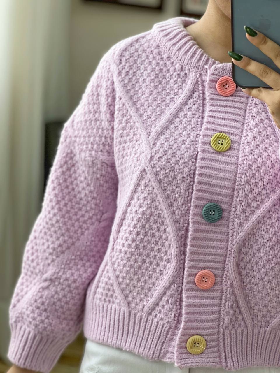 ژاکت بافت پاستیلی دکمه رنگی کد 3181