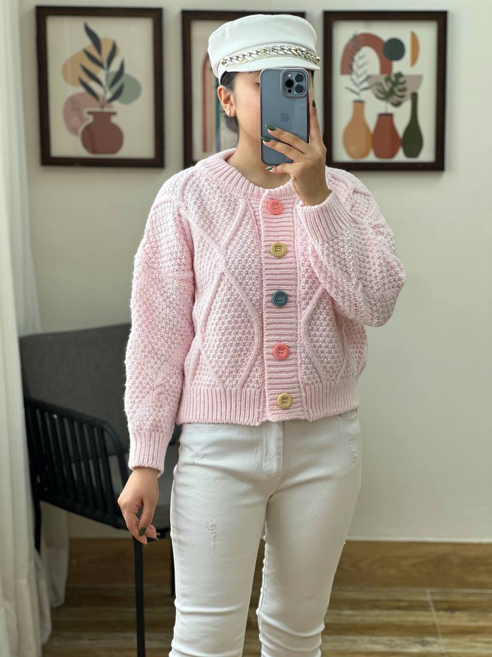 ژاکت بافت پاستیلی دکمه رنگی کد 3181