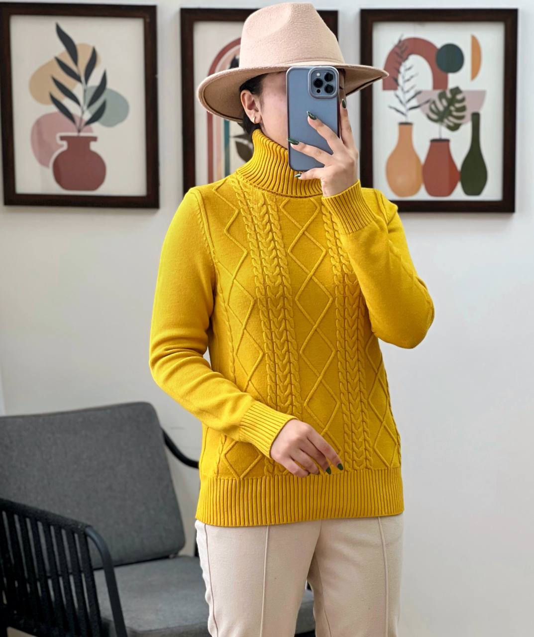 پلیور بافت یقه اسکی لوزی کد 3185