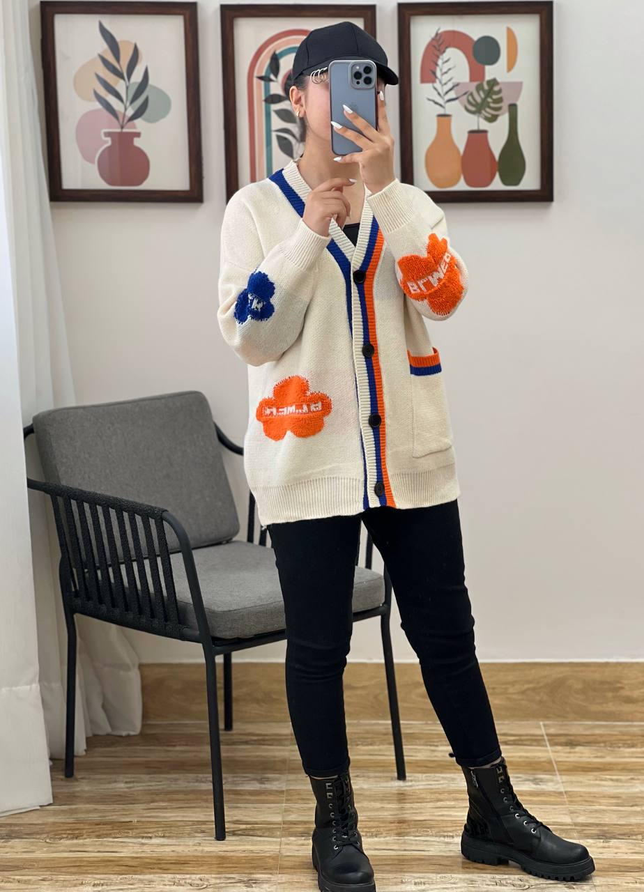 ژاکت بافت جلو دکمه دورنگ کد 3189