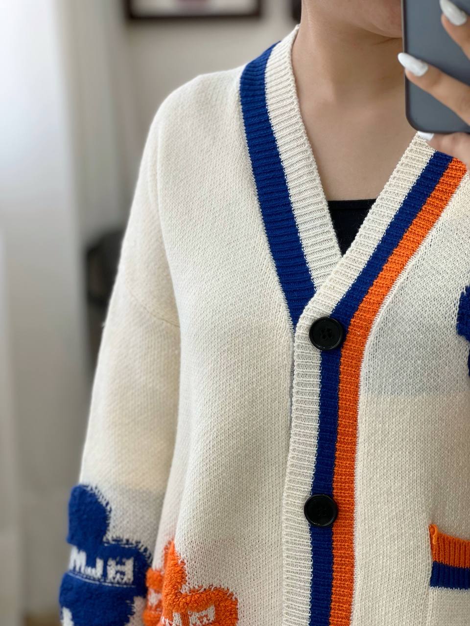 ژاکت بافت جلو دکمه دورنگ کد 3189