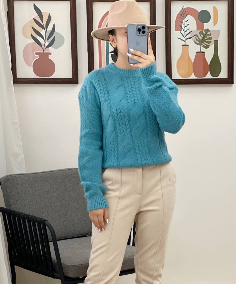 پلیور بافت زنجیری یقه گرد کد 3194