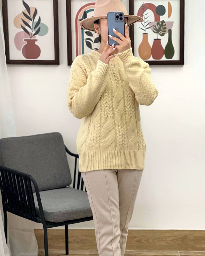 پلیور بافت زنجیری یقه گرد کد 3194