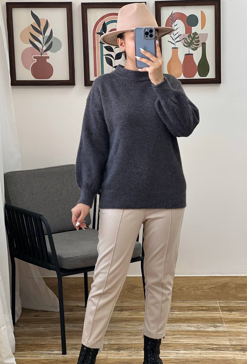 پلیور بافت آستین پف ساده کد 3195