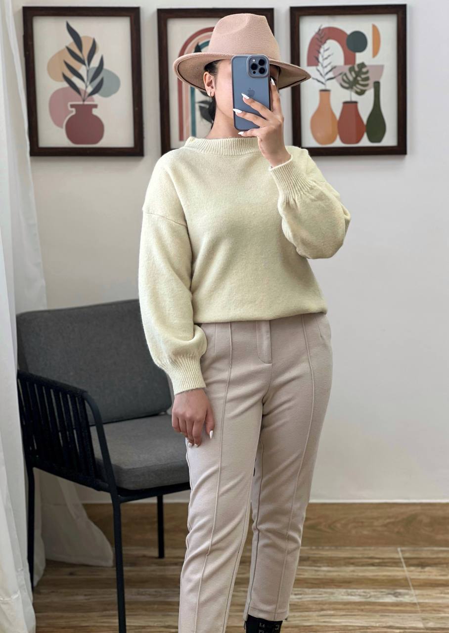 پلیور بافت آستین پف ساده کد 3195