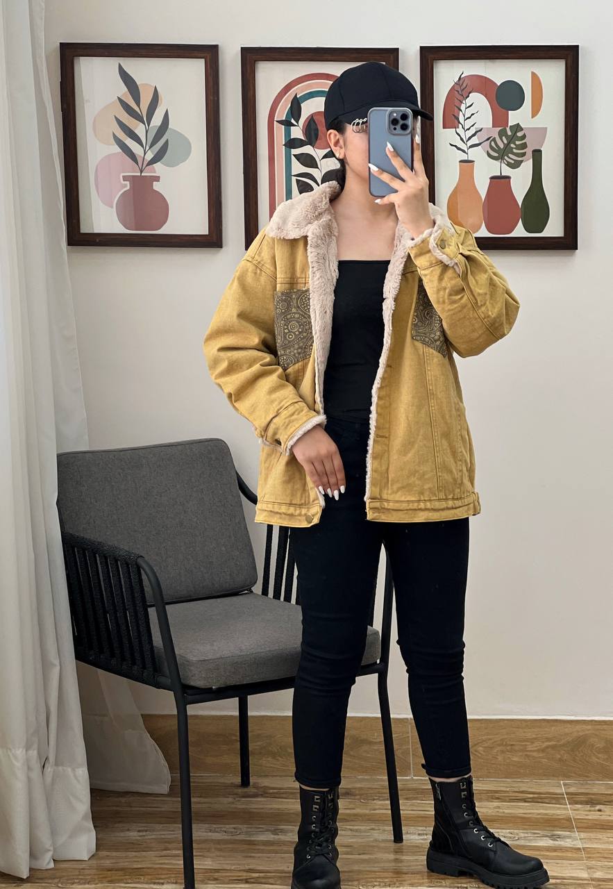 کت جین داخل تمام خز دار کد 3202