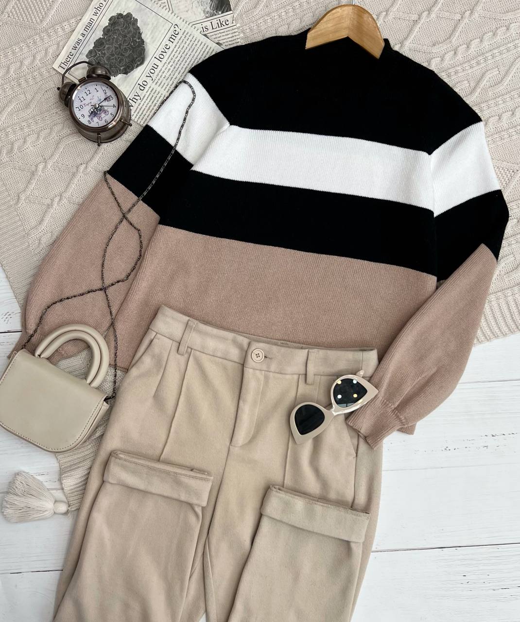 پلیور بافت استین مچی تکرنگ کد 3205