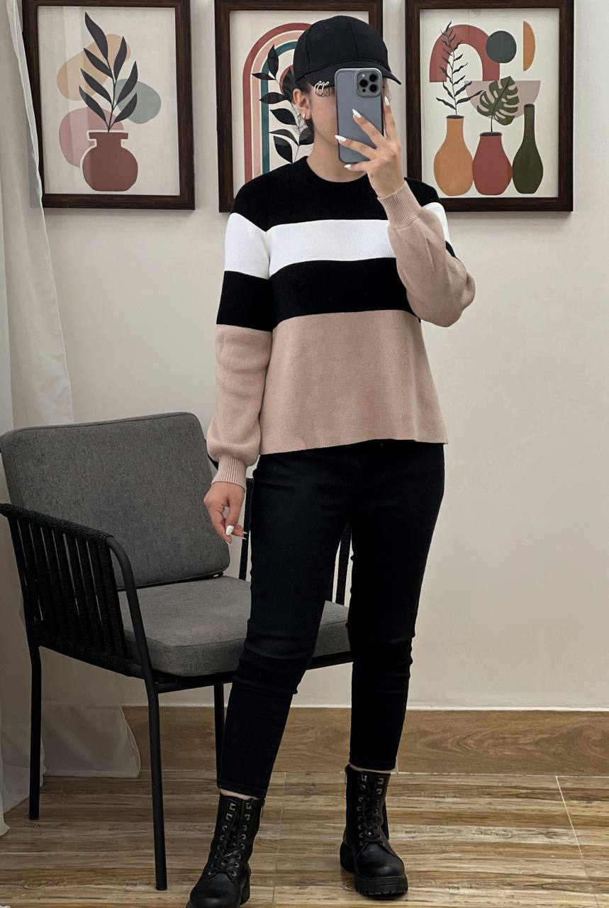 پلیور بافت استین مچی تکرنگ کد 3205