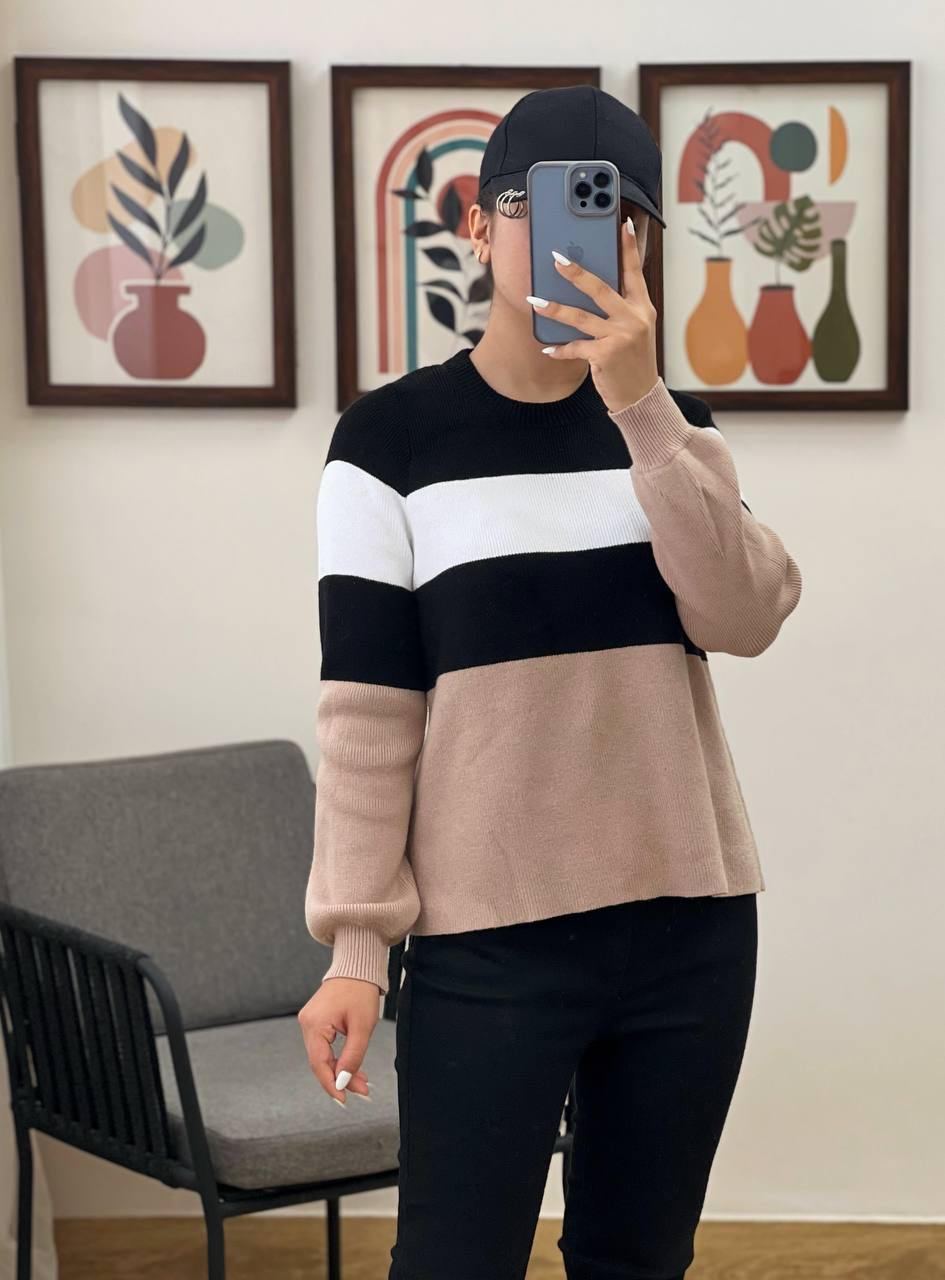 پلیور بافت استین مچی تکرنگ کد 3205