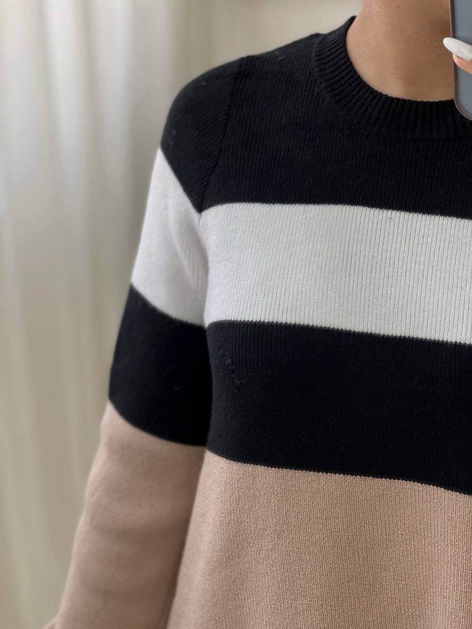 پلیور بافت استین مچی تکرنگ کد 3205