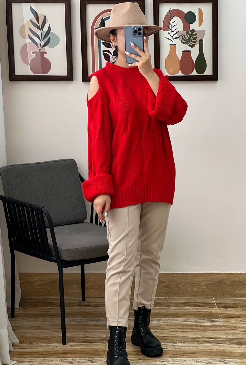 پلیور بافت سرشانه باز کد 3209