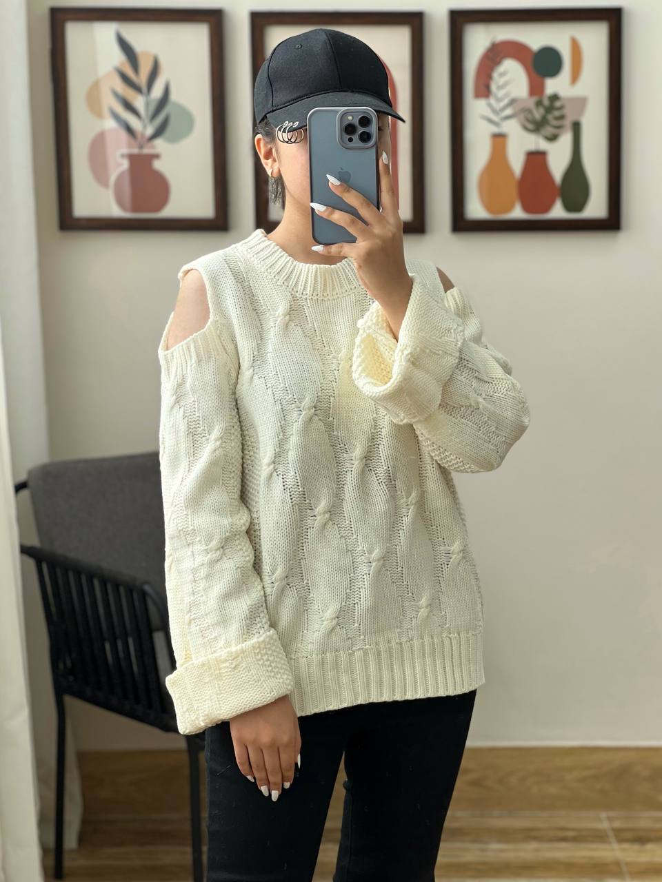 پلیور بافت سرشانه باز کد 3209