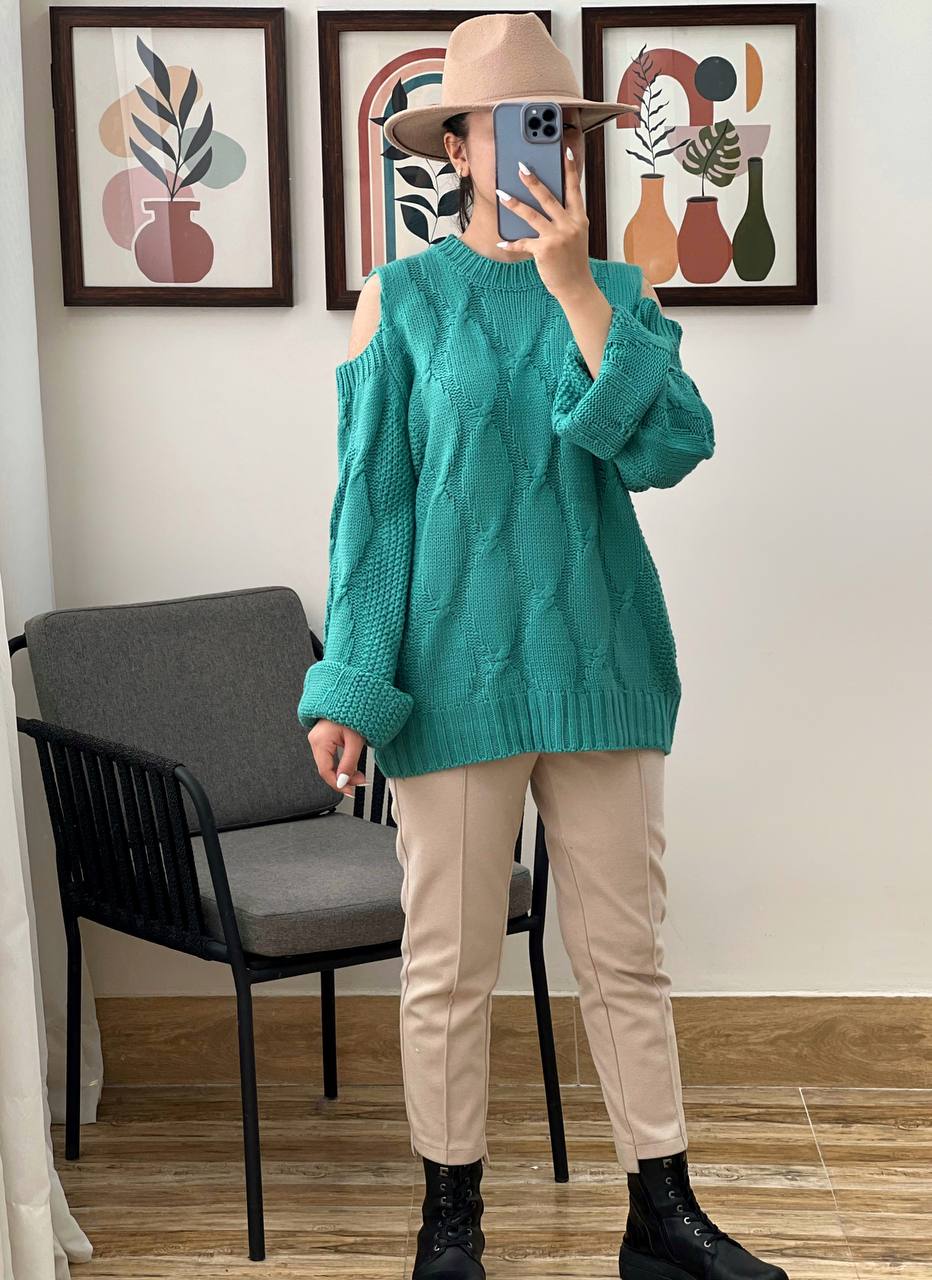 پلیور بافت سرشانه باز کد 3209