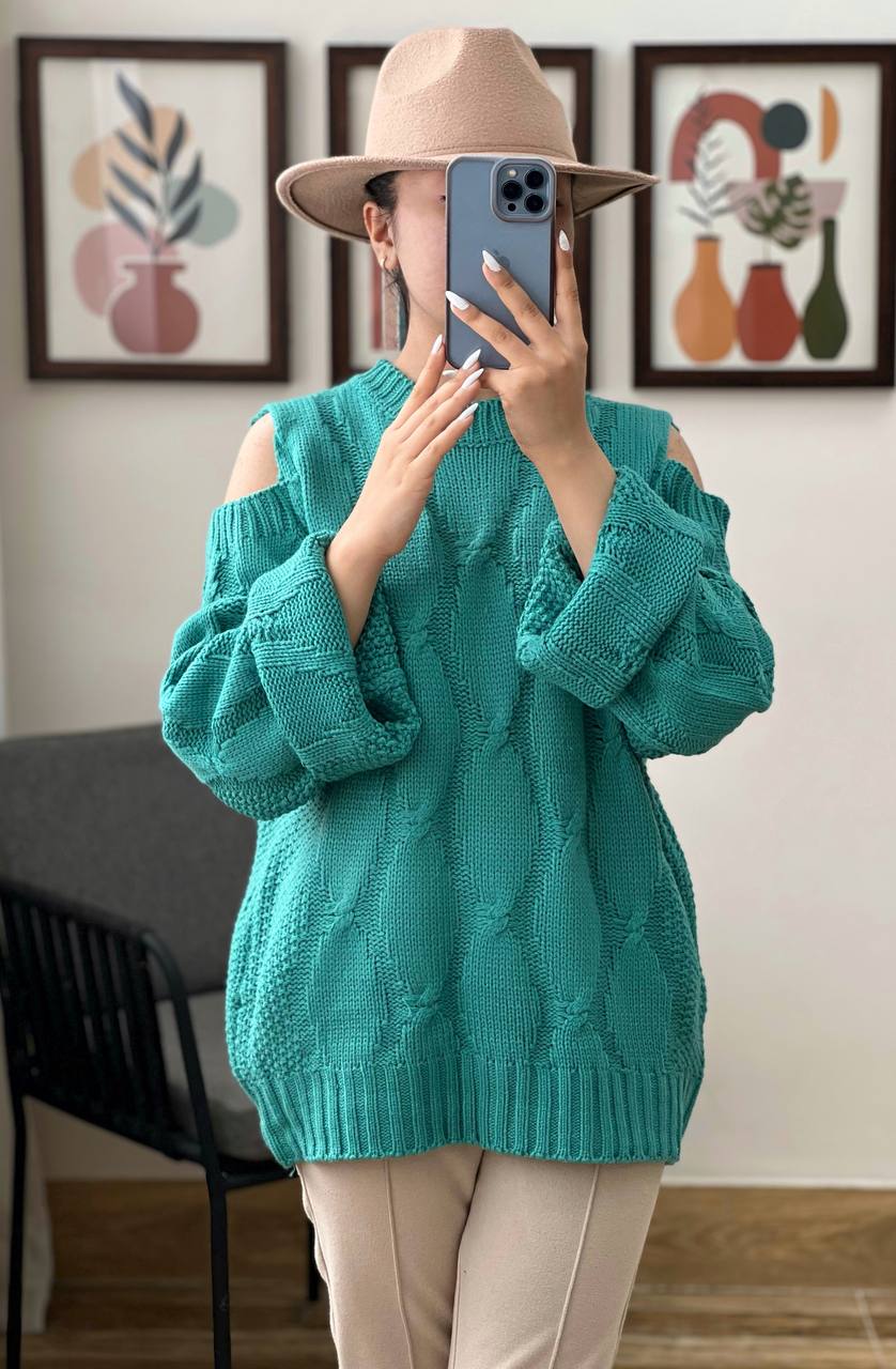 پلیور بافت سرشانه باز کد 3209