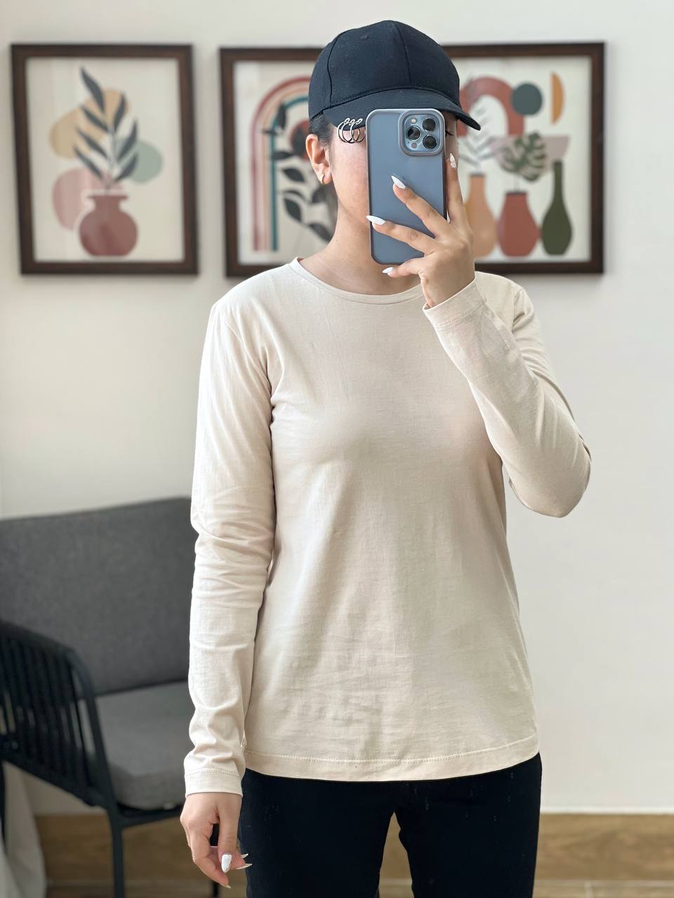 بلوز نخ و پنبه یقه گرد کد 3213