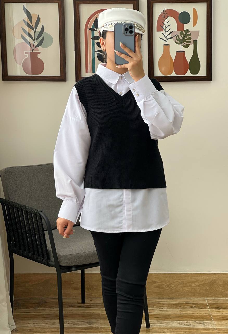 جلیقه بافت دو رنگ کد 3218