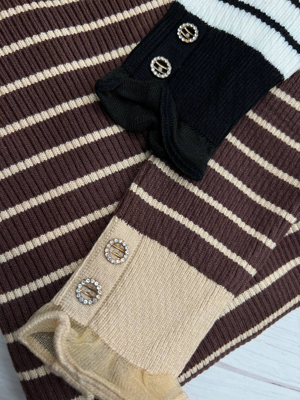 پلیور بافت راه راه سر آستین و یقه دکمه کد 3224