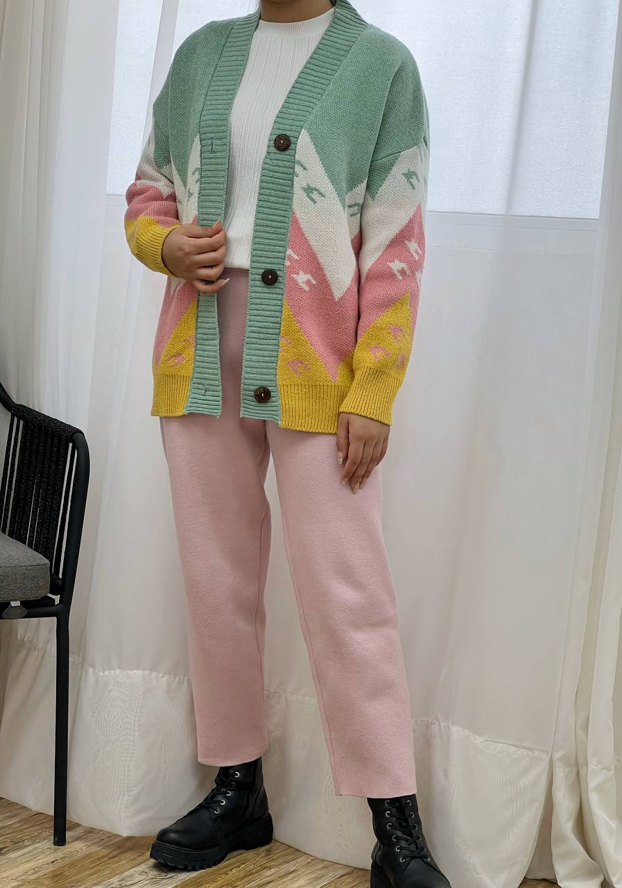 ژاکت بافت رنگی جلو دکمه کد 3228