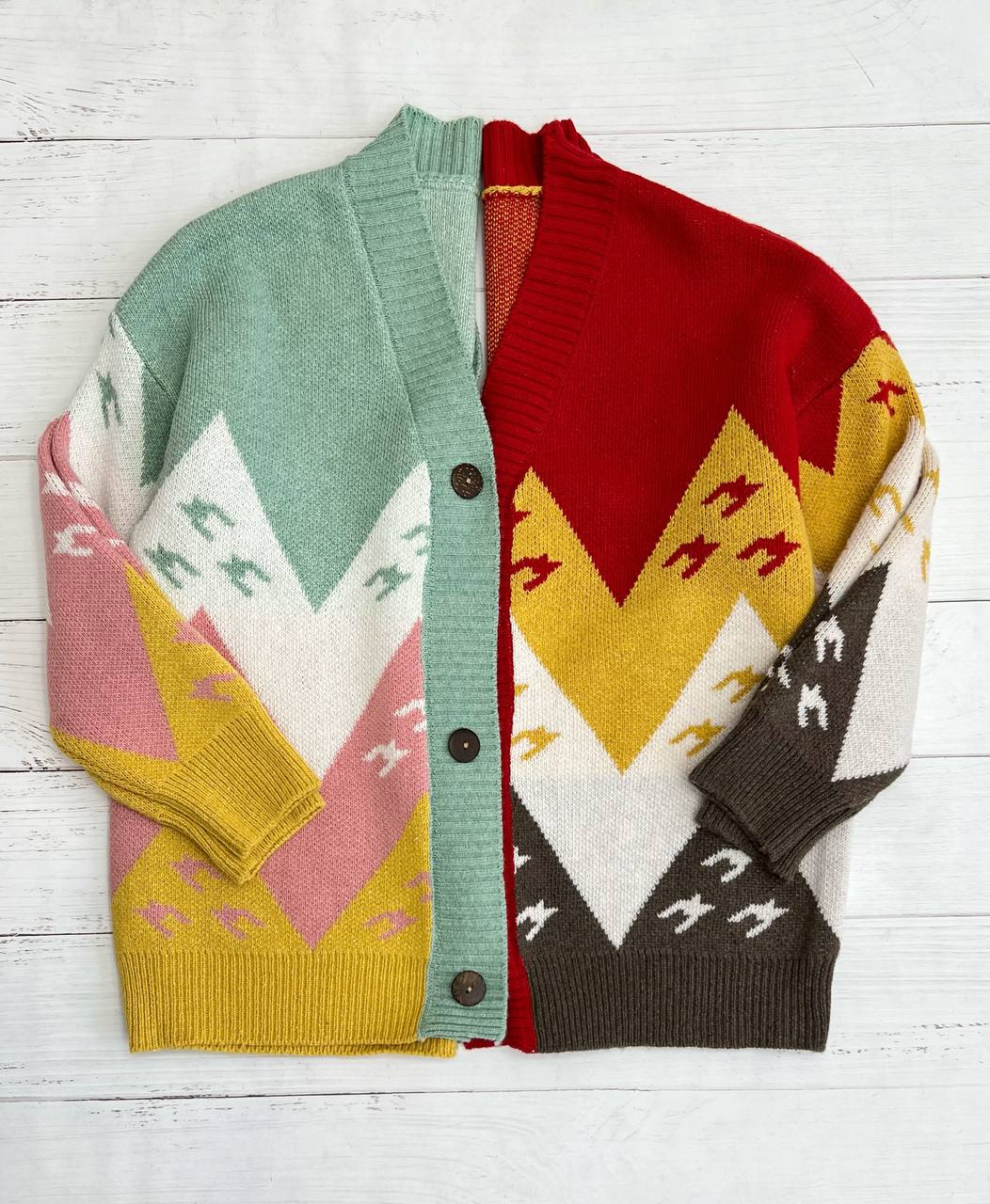 ژاکت بافت رنگی جلو دکمه کد 3228