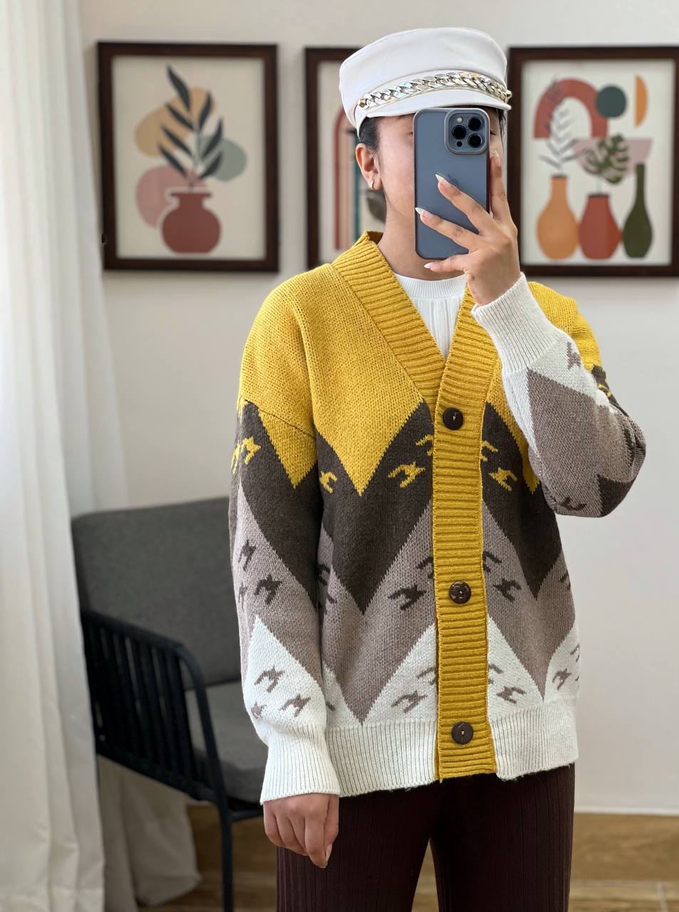 ژاکت بافت رنگی جلو دکمه کد 3228