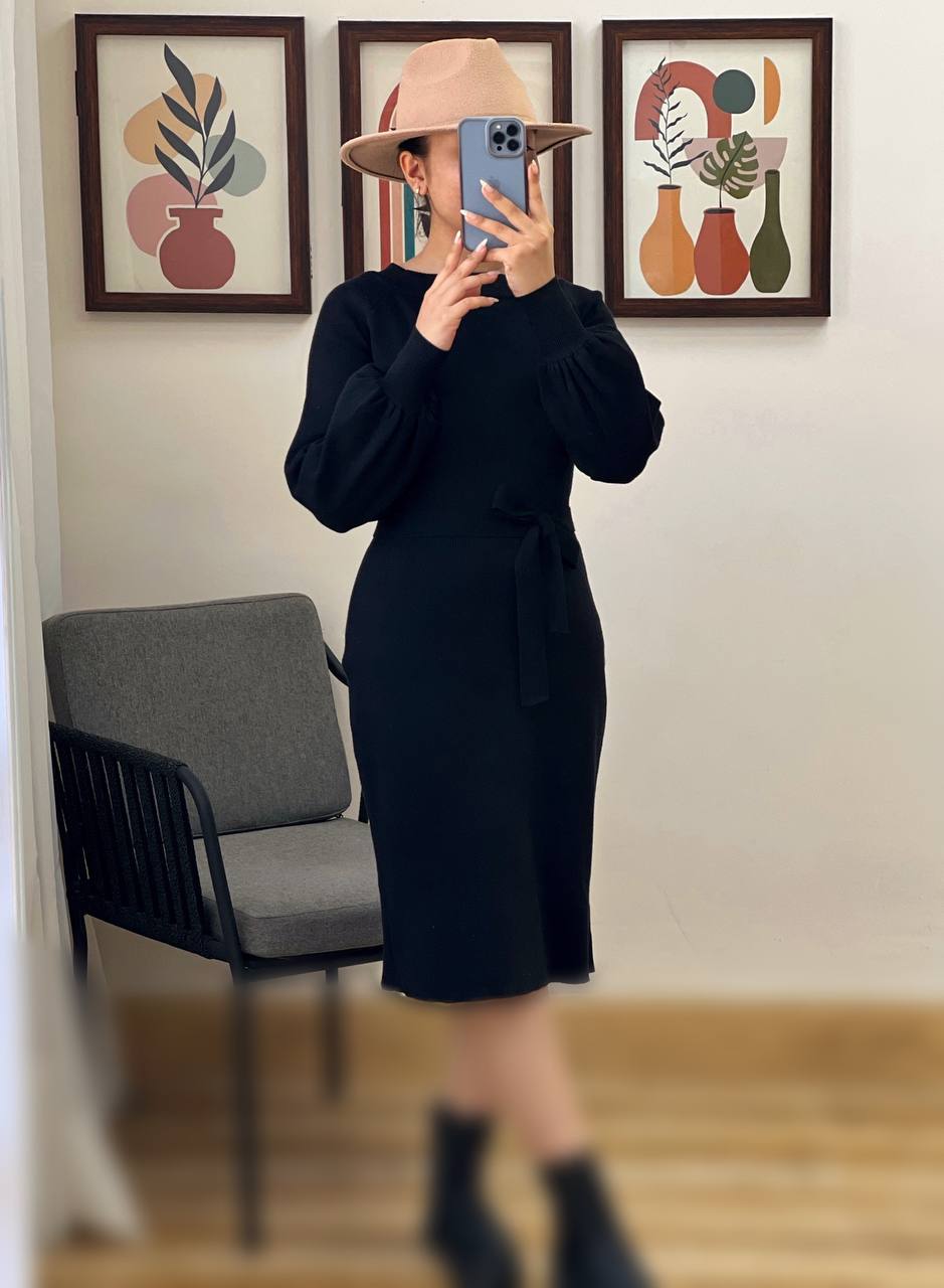 پیراهن بافت آستین مچی تکرنگ کد 3229