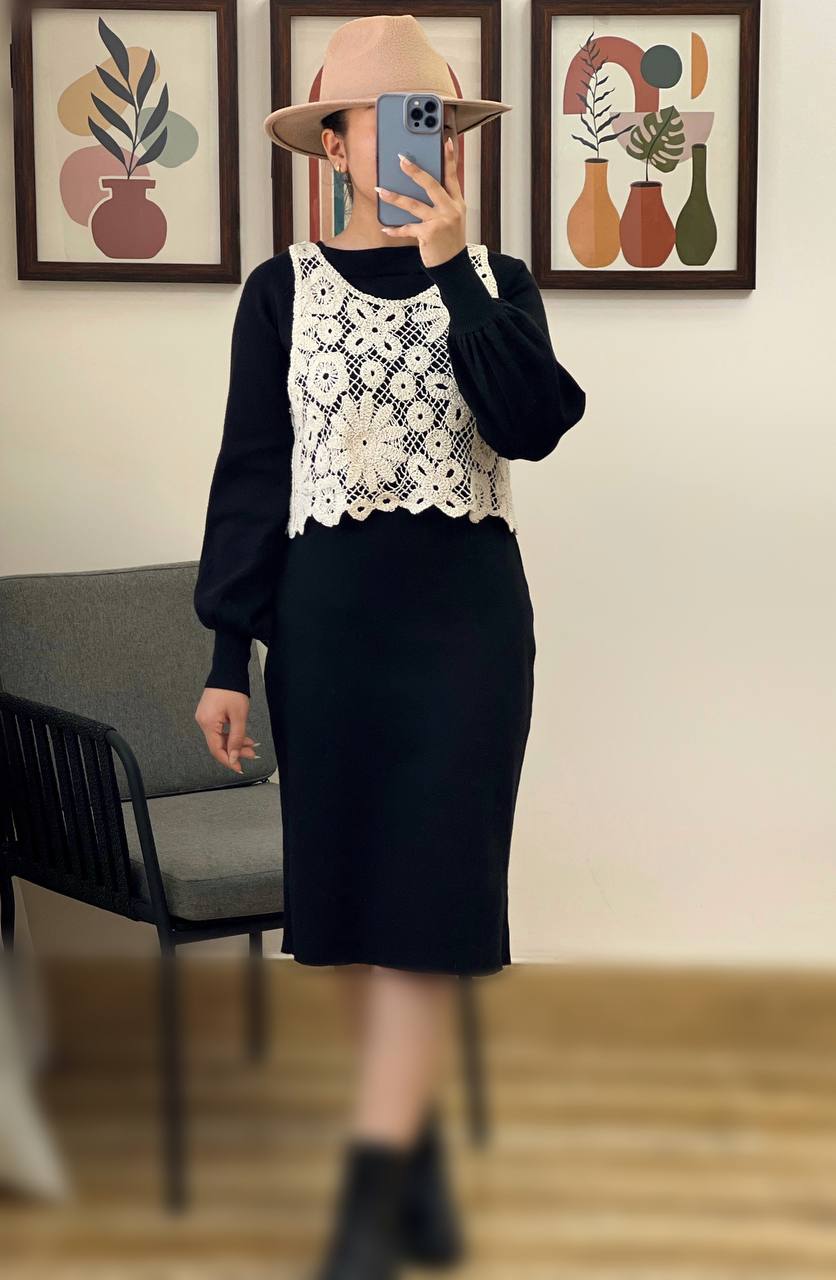 پیراهن بافت آستین مچی تکرنگ کد 3229