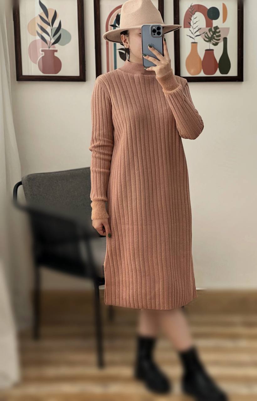 پیراهن بلند سر آستین خزدار کد 3232