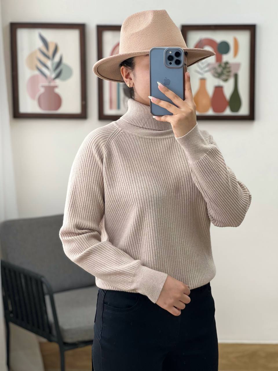 پلیور بافت یقه اسکی تک رنگ کد 3233