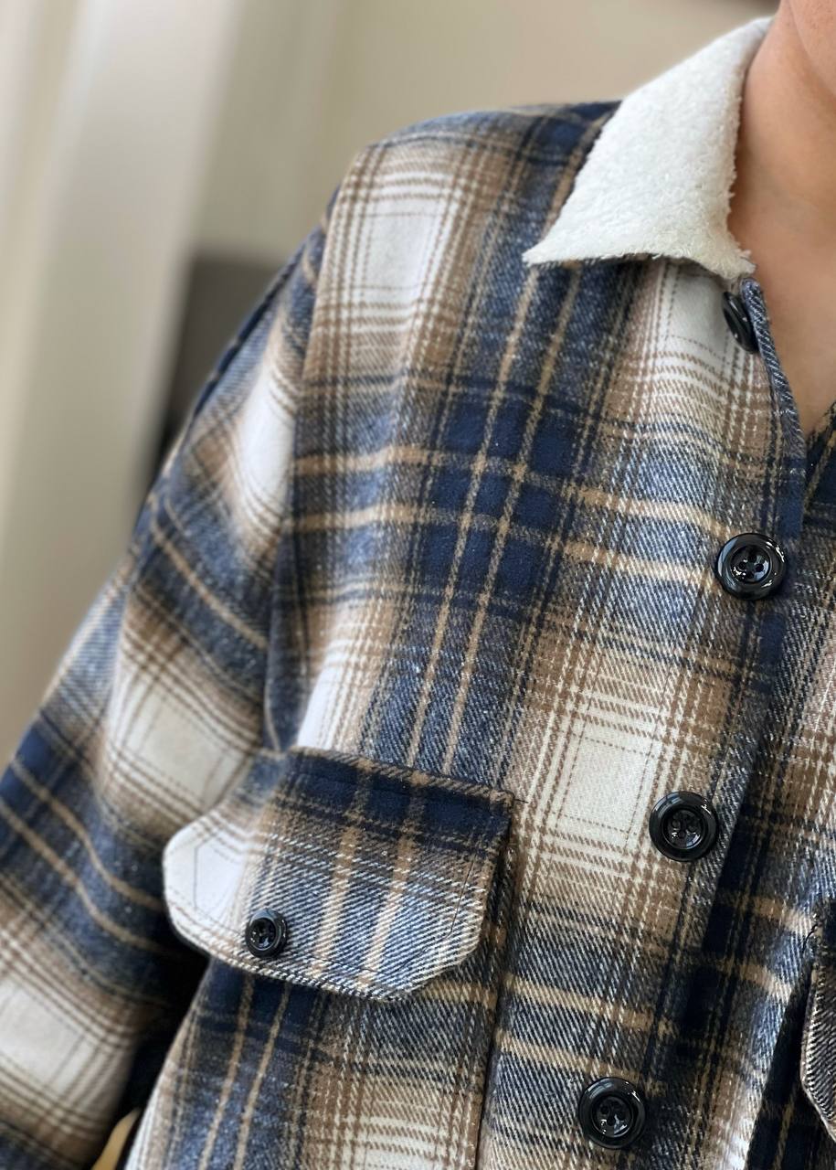 کت چهارخونه سر آستین و یقه خزدار کد3237