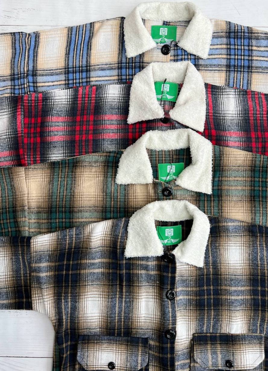 کت چهارخونه سر آستین و یقه خزدار کد3237