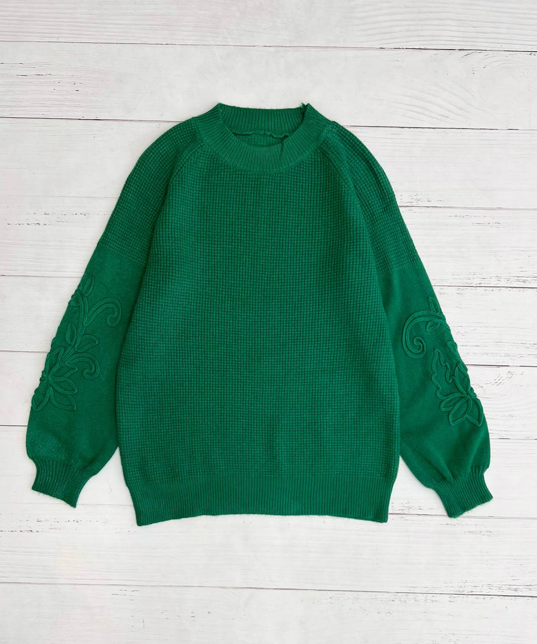 پلیور بافت آستین پف نوار دوزی کد 3066