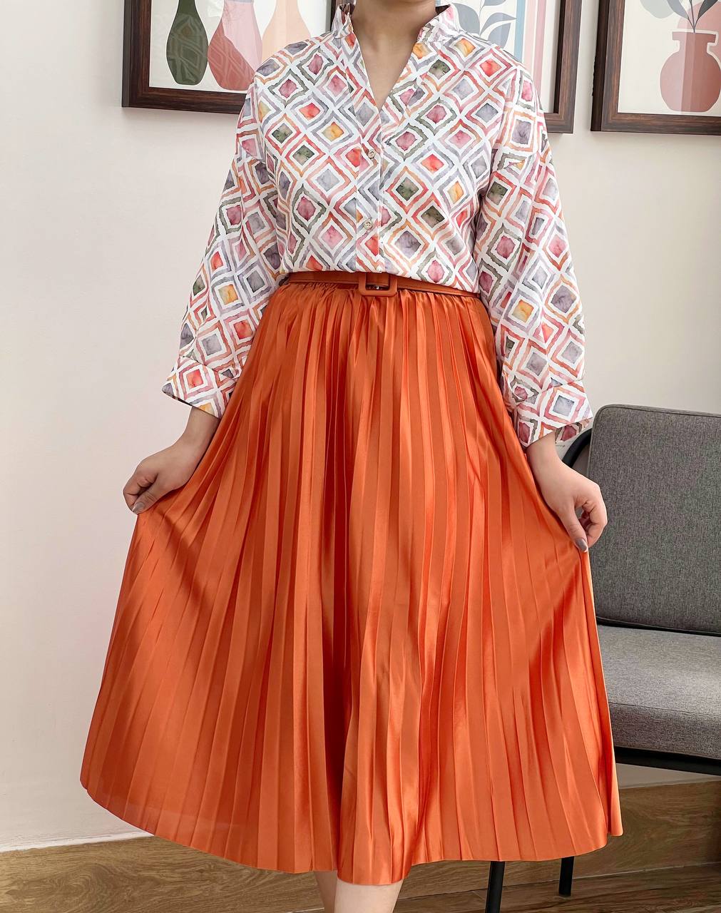 دامن پلیسه با کمربند کد 3248