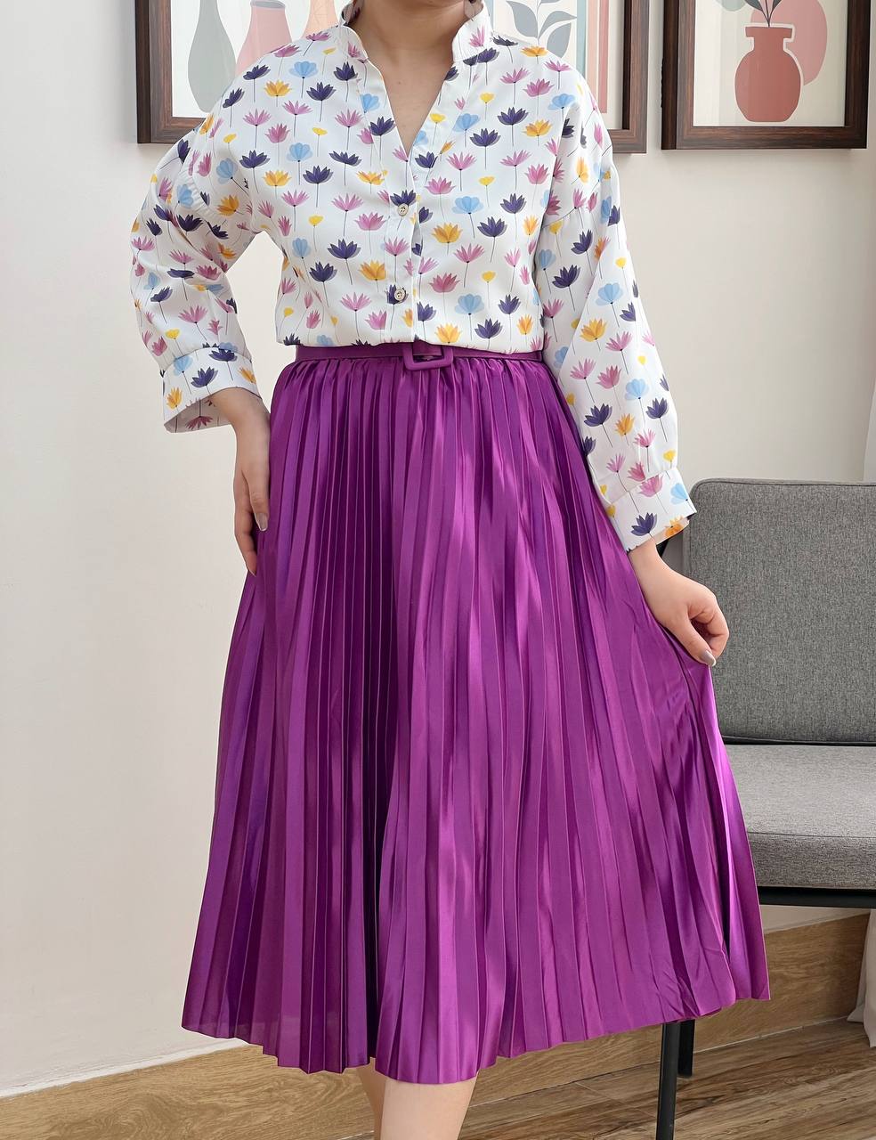 دامن پلیسه با کمربند کد 3248