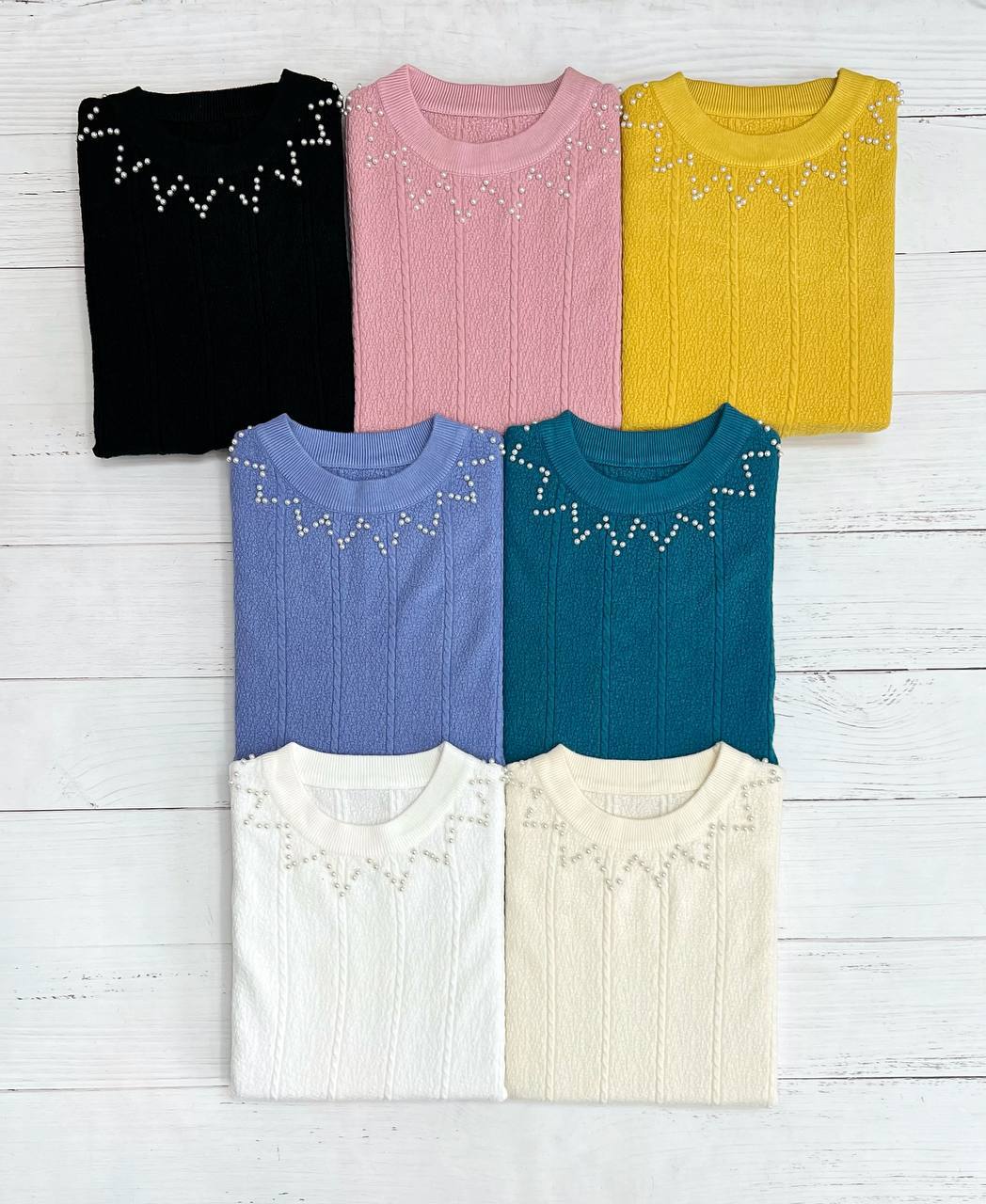 پلیور بافت یقه مروارید گل برجسته کد 3249