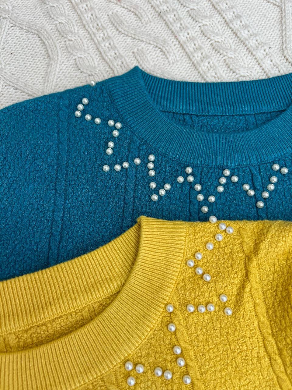 پلیور بافت یقه مروارید گل برجسته کد 3249