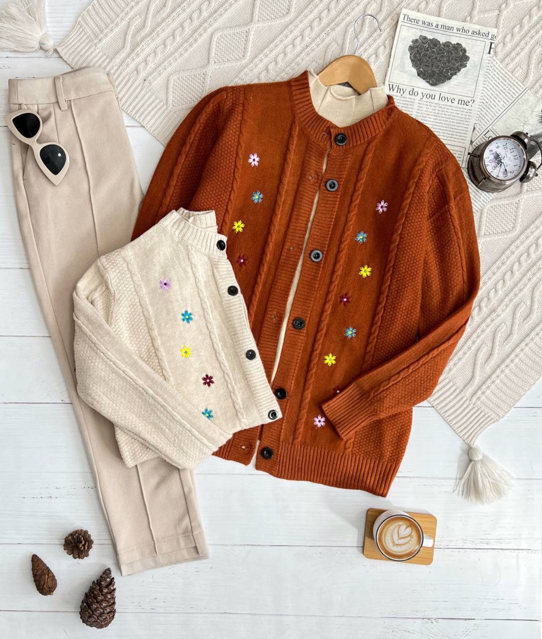 ژاکت بافت گلدوزی جلو دکمه کد 3254