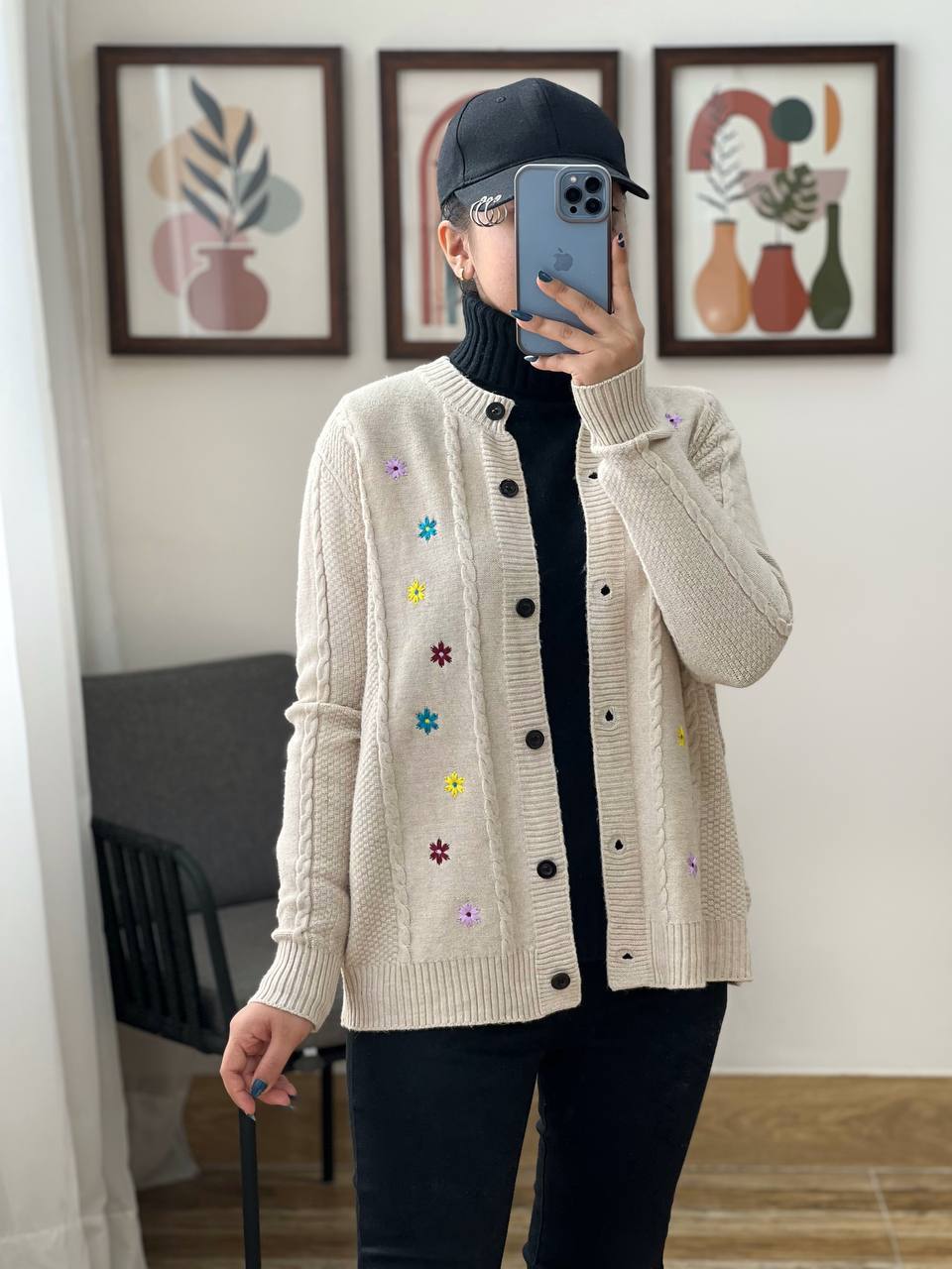ژاکت بافت گلدوزی جلو دکمه کد 3254
