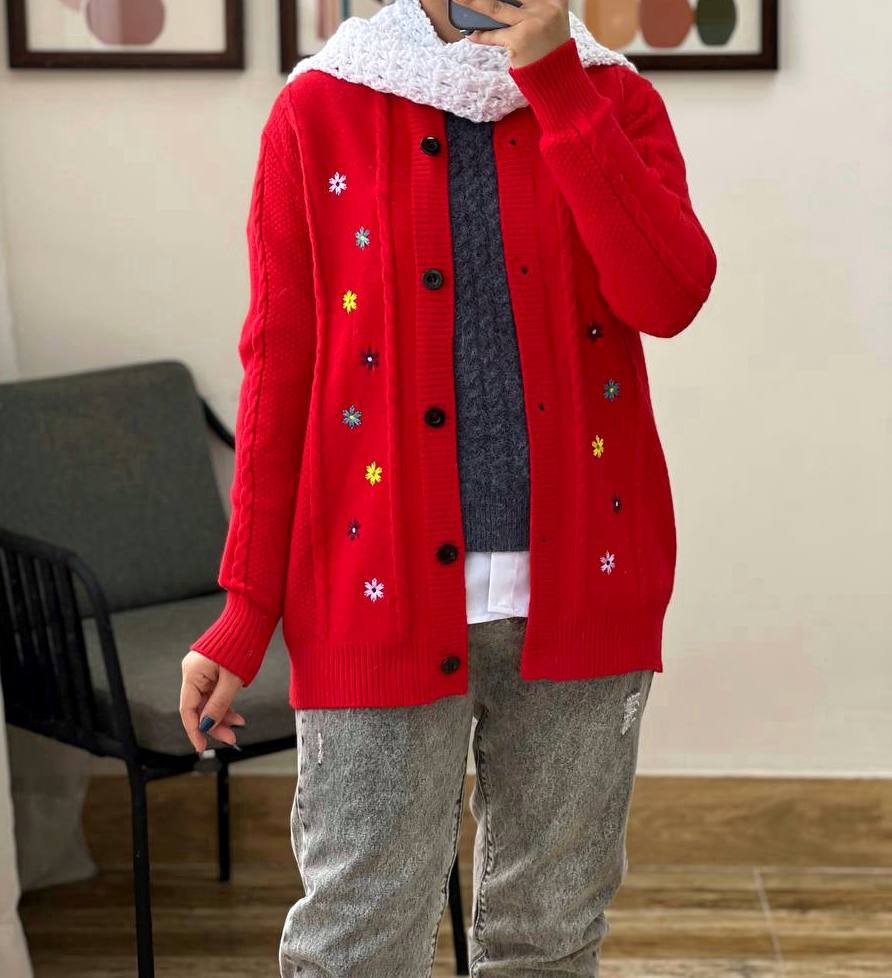 ژاکت بافت گلدوزی جلو دکمه کد 3254