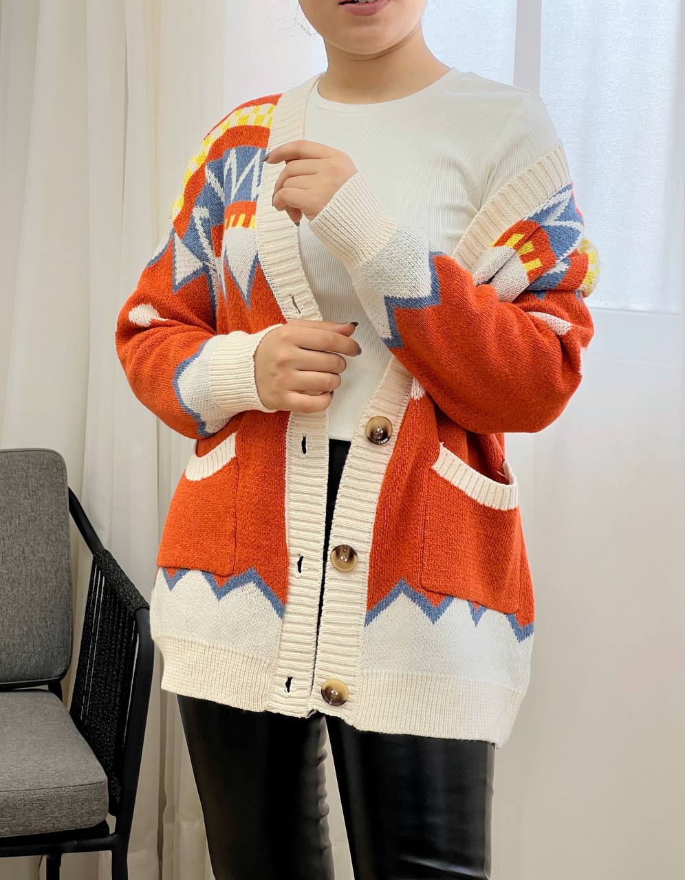 ژاکت بافت جلو دکمه کد 3182