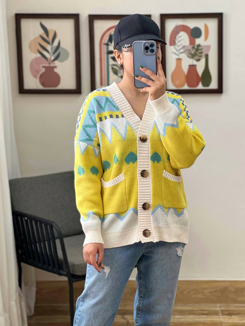 ژاکت بافت جلو دکمه کد 3182