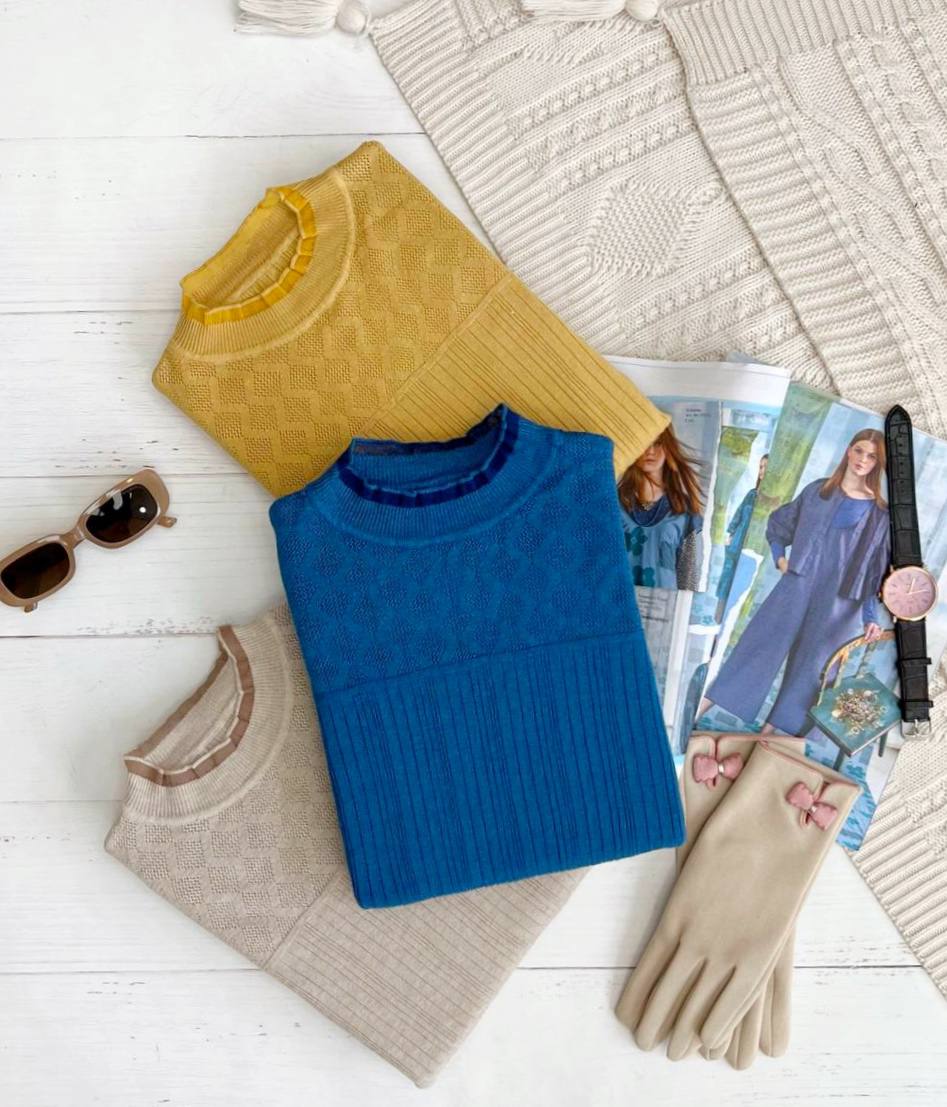 پلیور بافت یقه و سرآستین چین کد 3261