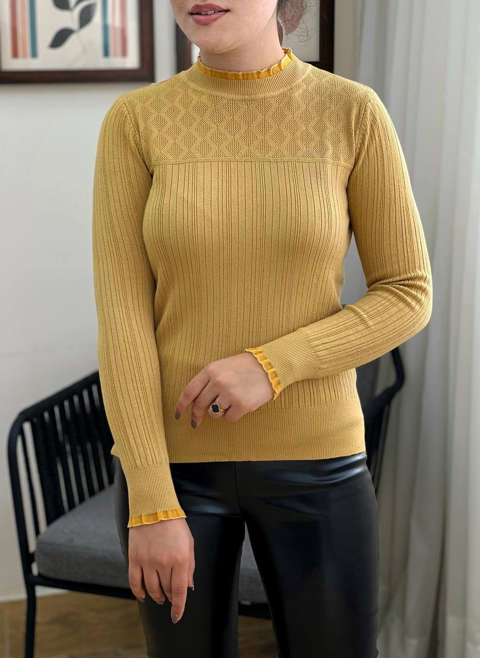 پلیور بافت یقه و سرآستین چین کد 3261