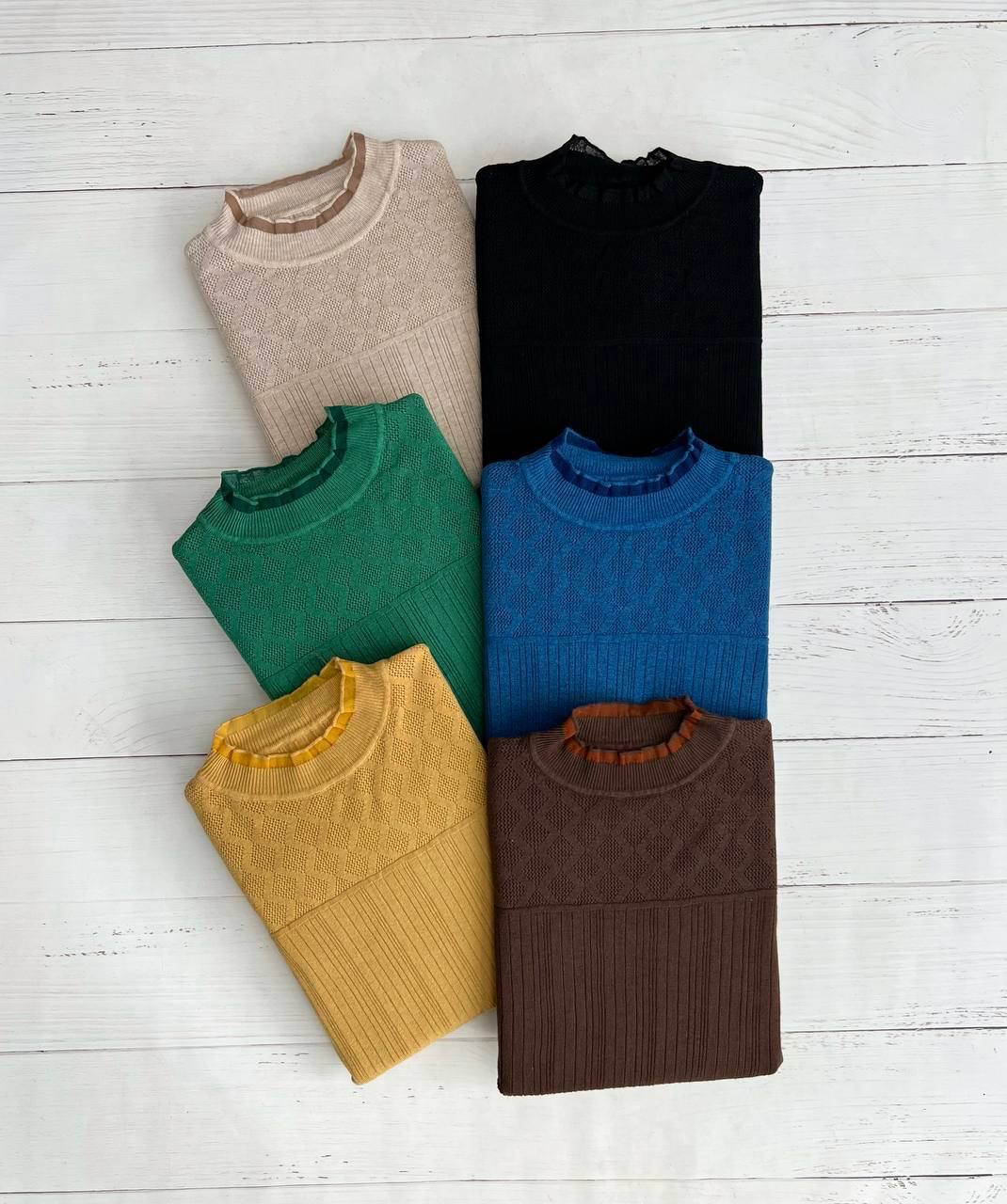 پلیور بافت یقه و سرآستین چین کد 3261