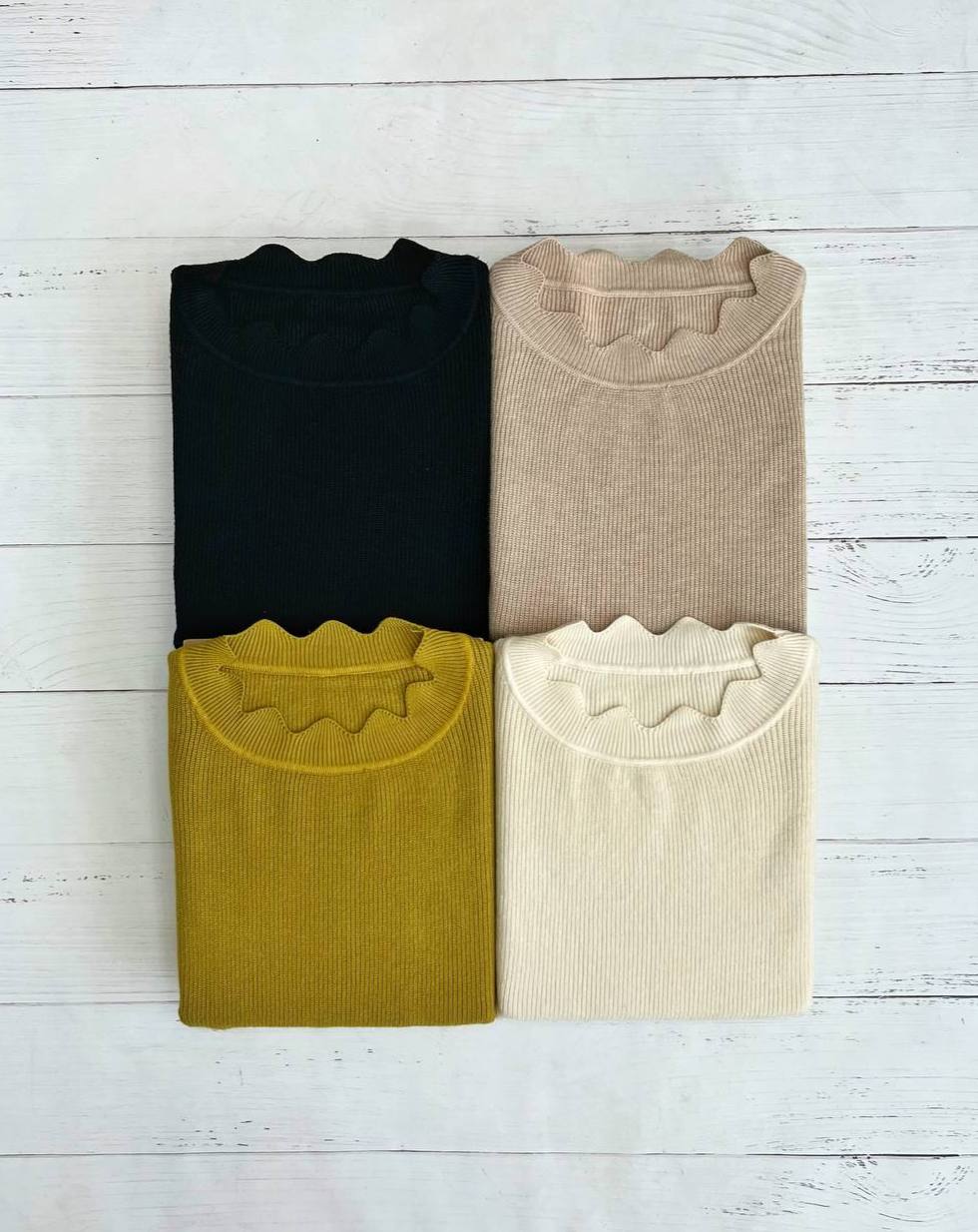 پلیور بافت آستین پف یقه موج کد 3262